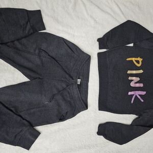 PINK Victoria's Secret Off-the-Shoulder Sweater Set- Gray & Multicolor Letters